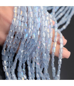 Faceted Rectangle Glass Beads 6:4mm color Blue Jade AB, 1 strand (~78 beads)