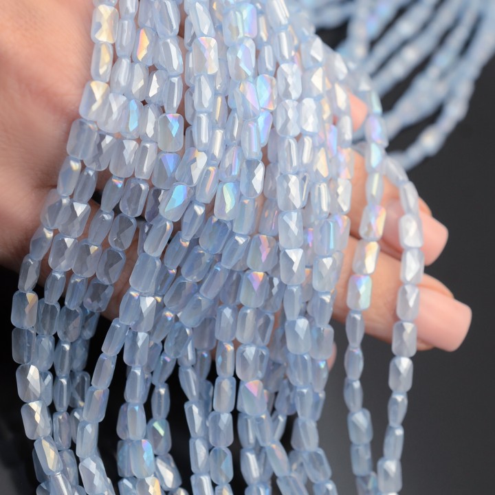 Faceted Rectangle Glass Beads 6:4mm color Blue Jade AB, 1 strand (~78 beads)