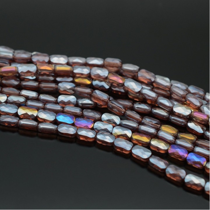 Faceted Rectangle Glass Beads 6:4mm color Lilac AB, 1 strand (~78 beads)