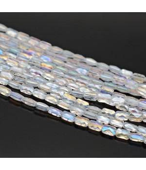 Faceted Rectangle Glass Beads 6:4mm color Crystal AB, 1 strand (~78 beads)