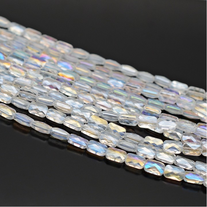 Faceted Rectangle Glass Beads 6:4mm color Crystal AB, 1 strand (~78 beads)