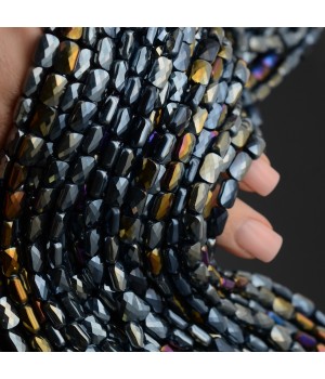 Faceted Rectangle Glass Beads 8:6mm color Black AB, 1 strand (~72 beads)