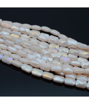 Faceted Rectangle Glass Beads 8:6mm color Beige Porcelain AB, 1 strand (~72 beads)