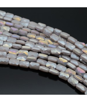 Faceted Rectangle Glass Beads 8:6mm color Lilac Porcelain AB, 1 strand (~72 beads)