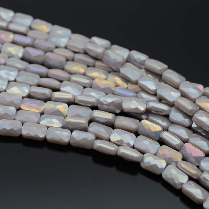 Faceted Rectangle Glass Beads 8:6mm color Lilac Porcelain AB, 1 strand (~72 beads)