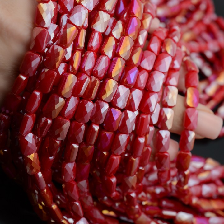 Cuentas de cristal Rectangulo 8:6mm color Porcelana Roja AB, 1 hilo(~72 cuentas)