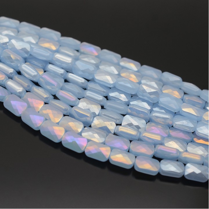 Faceted Rectangle Glass Beads 8:6mm color Blue Jade AB, 1 strand (~72 beads)