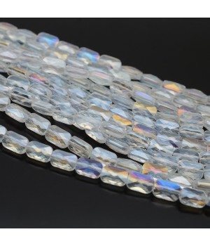 Faceted Rectangle Glass Beads 8:6mm color Crystal AB, 1 strand (~72 beads)