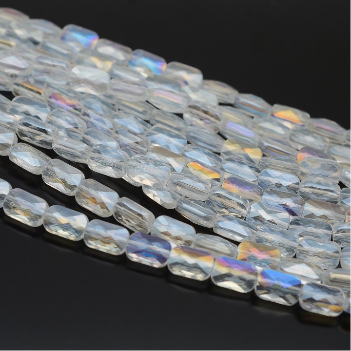 Faceted Rectangle Glass Beads 8:6mm color Crystal AB, 1 strand (~72 beads)