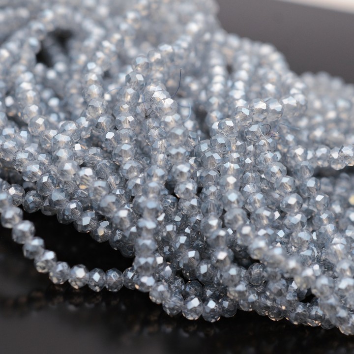 Rondelle faceted jewelry glass 3:2mm Gray-Blue color, 1 strand (~115 beads)