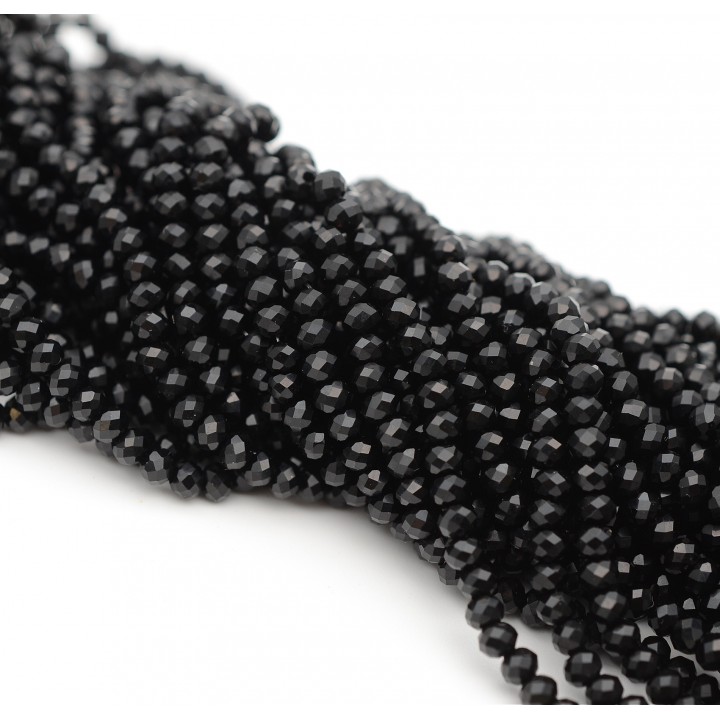 Rondeles facetados de cristal 3:2mm color Negro, 1 hilo(~110 rondeles)