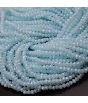 Rondelle faceted jewelry glass 3:2mm Light Blue Porcelain color, 1 strand (~110 beads)