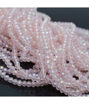 Rondelle faceted jewelry glass 3:2mm Pink AB color, 1 strand (~110 beads)