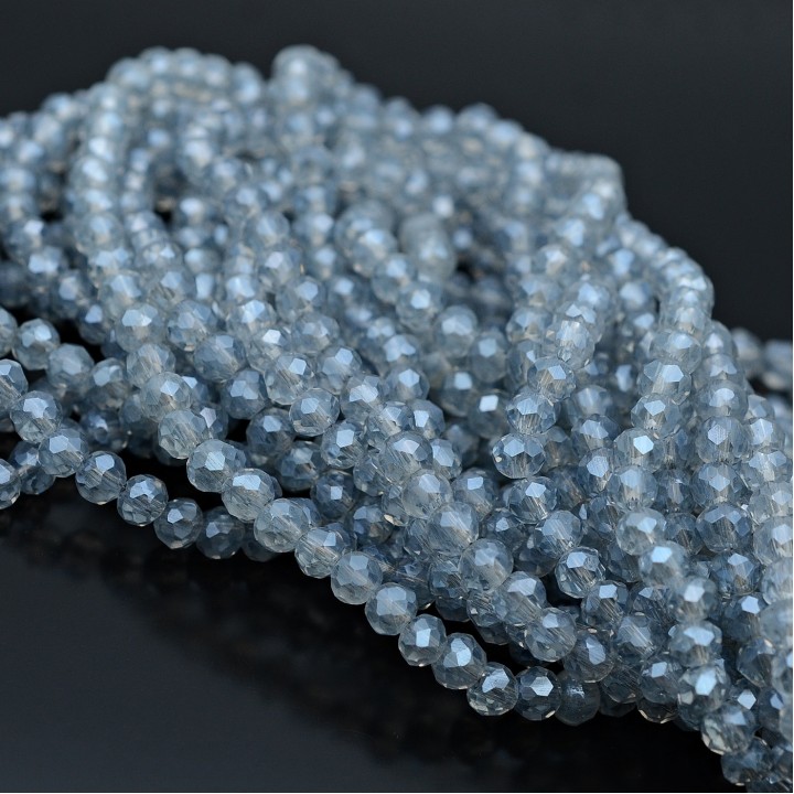 Рондель граненый ювелирное стекло 4:3мм цвет серо-синий Смог, 1 нить(~110бусин)