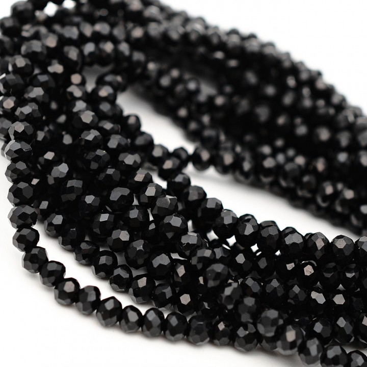 Рондель граненый ювелирное стекло 4:3мм цвет Черный, 1 нить(~110бусин)