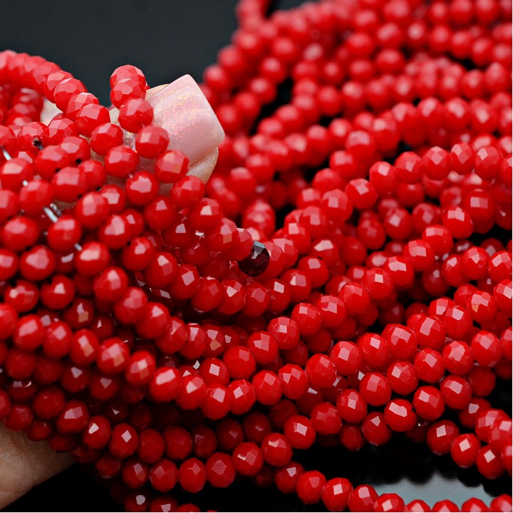 Rondeles facetados de cristal 4:3mm color Parcelana Roja, 1 hilo(~110 rondeles)