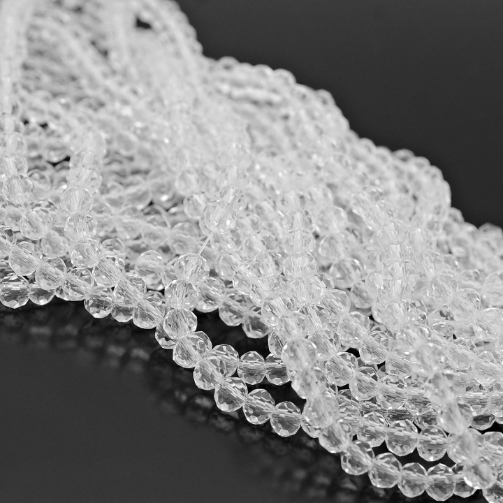 Рондель граненый ювелирное стекло 4:3мм цвет прозрачный, 1 нить(~110бусин)