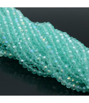 Rondelle faceted jewelry glass 4:3mm Ice Mint AB color, 1 strand (~110 beads)