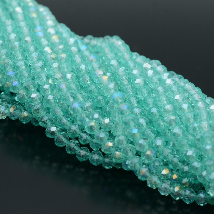 Rondelle faceted jewelry glass 4:3mm Ice Mint AB color, 1 strand (~110 beads)