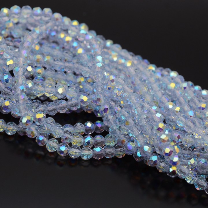 Рондель граненый ювелирное стекло 4:3мм цвет небесно-голубой АВ, 1 нить(~110бусин)