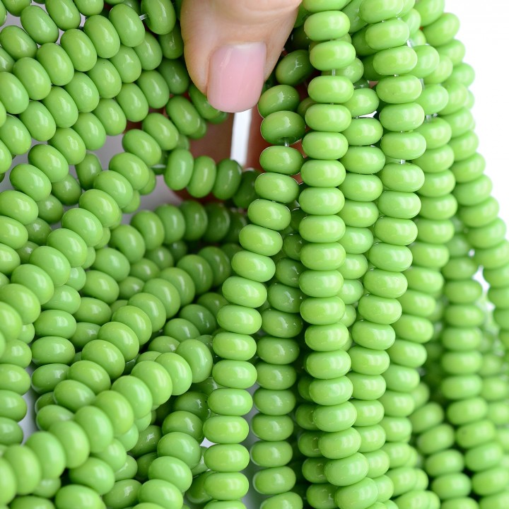 Rondeles 5:8mm vidrio color Manzana Verde, 1 hilo(~75 rondeles)