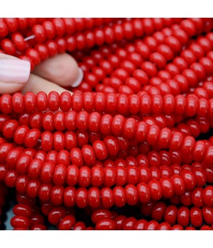 Rondeles 5:8mm vidrio color Rojo, 1 hilo(~75 rondeles)