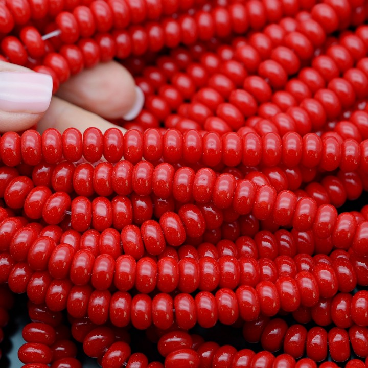 Rondeles 5:8mm vidrio color Rojo, 1 hilo(~75 rondeles)