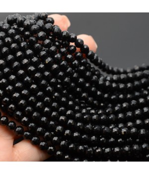Faceted Round Glass Beads 8mm Black color, 1 strand (~95 beads)