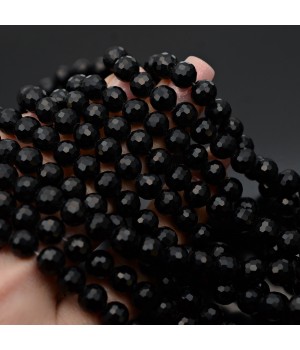Faceted Round Glass Beads 8mm Black color, 1 strand (~68 beads)