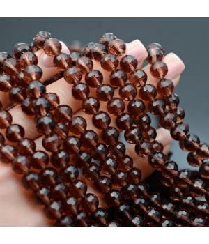 Faceted Round Glass Beads 8mm Garnet color, 1 strand (~68 beads)