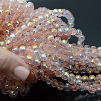 Faceted Round Glass Beads 8mm Royal Pink color, 1 strand (~68 beads)