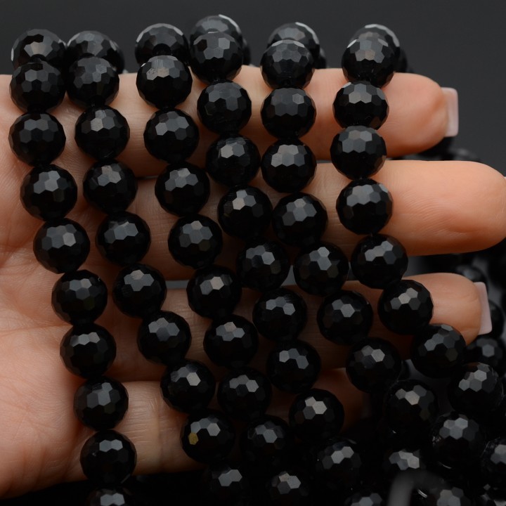 Хрустальные бусины 10мм алмазная огранка цвет Чёрный, 1 нить(~68 бусин)