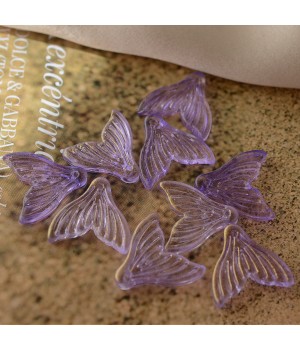 Transparent Spray Painted Glass Fishtail Shape Pendants with Glitter Powder Lilac color, 5 pieces