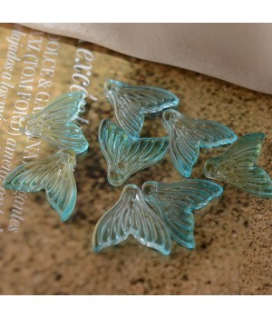 Transparent Spray Painted Glass Fishtail Shape Pendants with Glitter Powder Turquoise color, 5 pieces