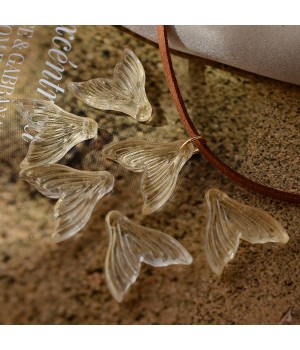 Transparent Spray Painted Glass Fishtail Shape Pendants with Glitter Powder Gold color, 5 pieces