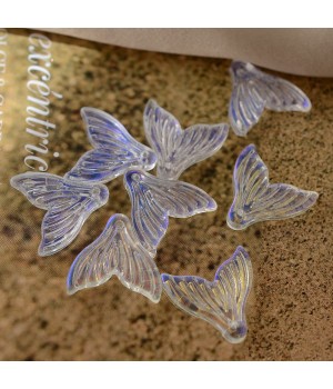 Transparent Spray Painted Glass Fishtail Shape Pendants with Glitter Powder Crystal AB color, 5 pieces