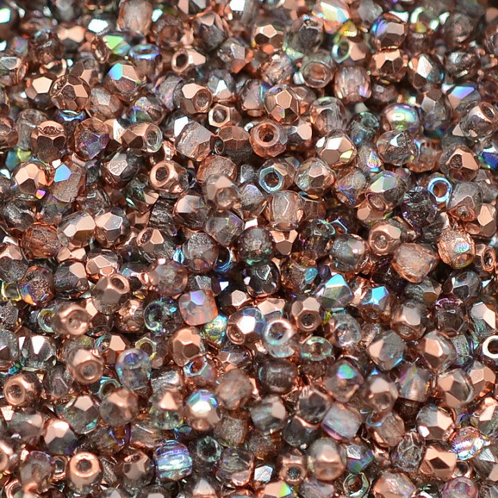 Czech faceted beads Copper Rainbow True 2mm, 50 pieces