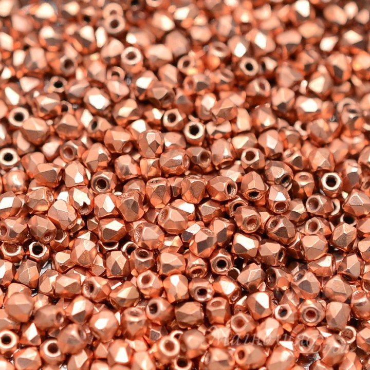 Czech faceted beads Copper Plated True 2mm, 50 pieces