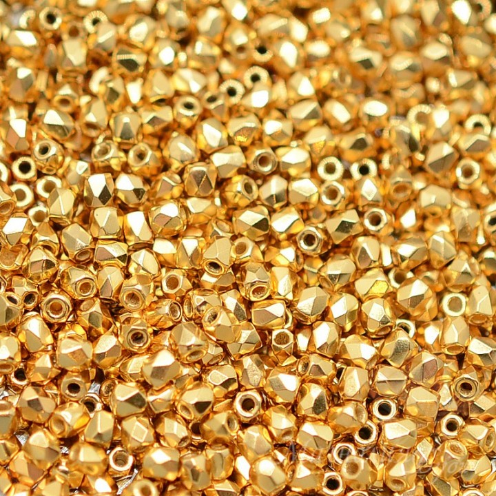 Czech faceted beads 24K Gold Plated True 2mm, 50 pieces