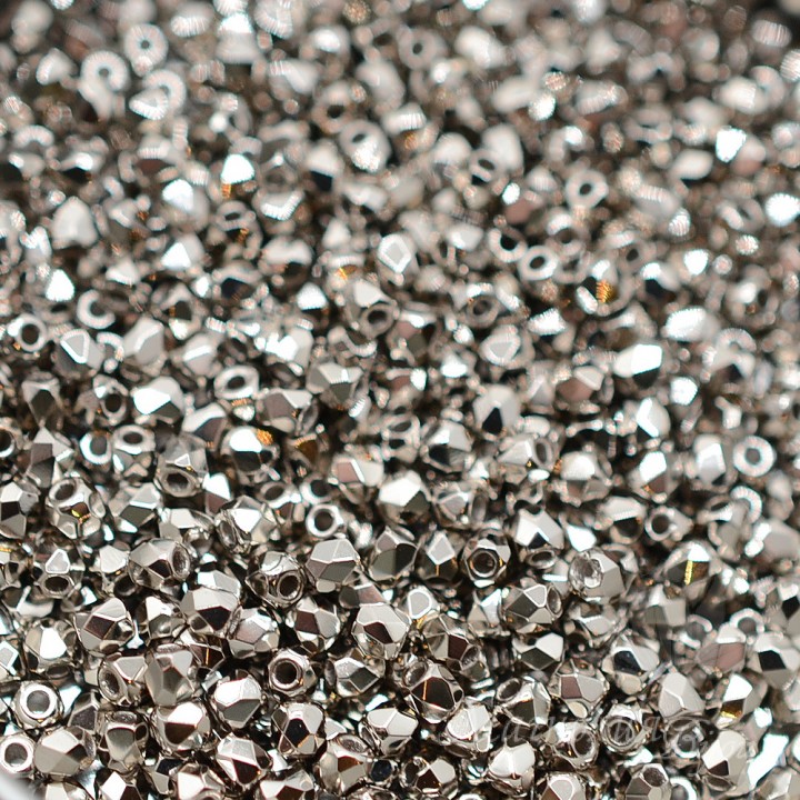 Czech faceted beads Nickel Plated True 2mm, 50 pieces