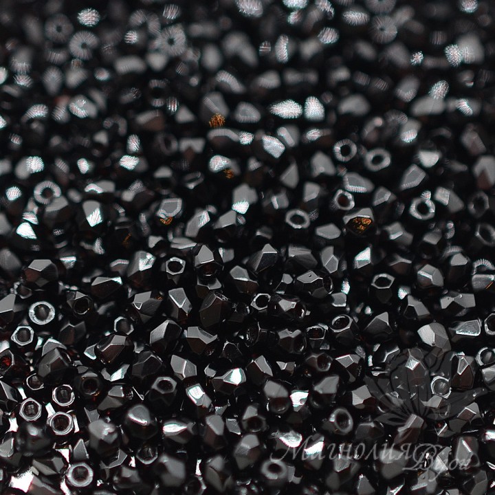 Czech faceted beads Jet 2mm, 50 pieces
