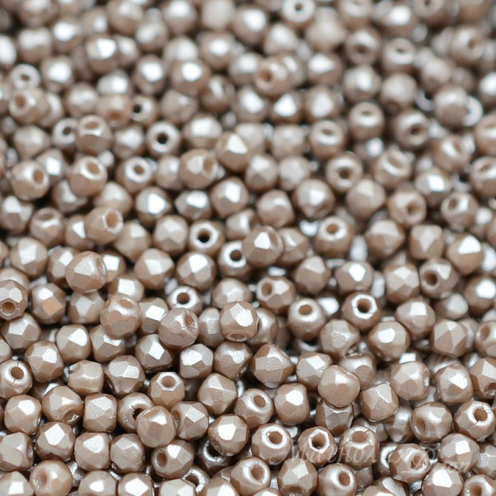 Czech faceted beads Alabaster Pastel Brown True 2mm, 50 pieces