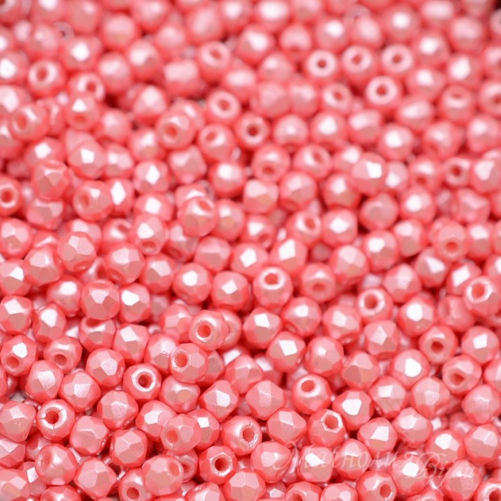 Czech faceted beads Alabaster Pastel Lt.Coral True 2mm, 50 pieces