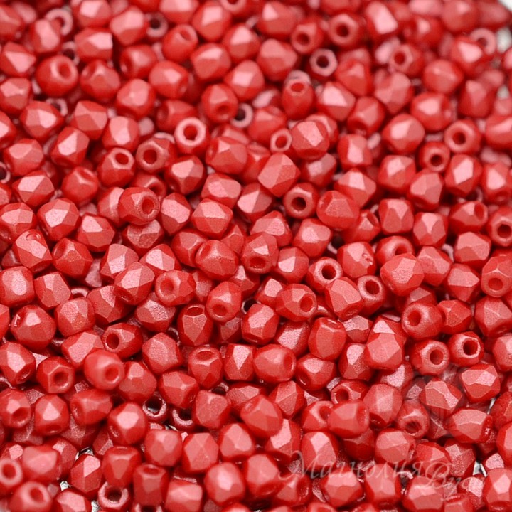 Czech faceted beads Alabaster Pastel Dk.Coral True 2mm, 50 pieces