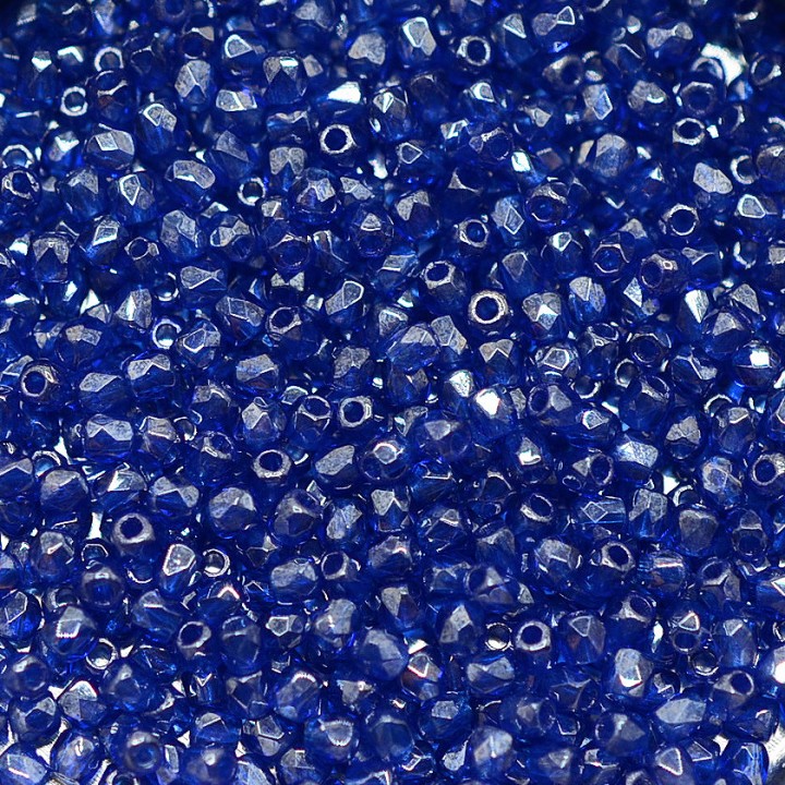 Czech faceted beads Cobalt Luster True 2mm, 50 pieces