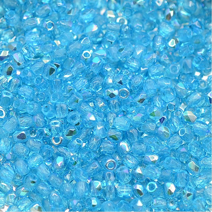 Czech faceted beads Aqua AB True 2mm, 50 pieces
