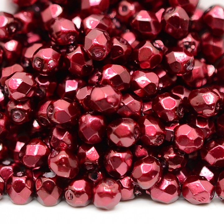 Czech faceted beads Pearls Burgundy 4mm, 20 pieces