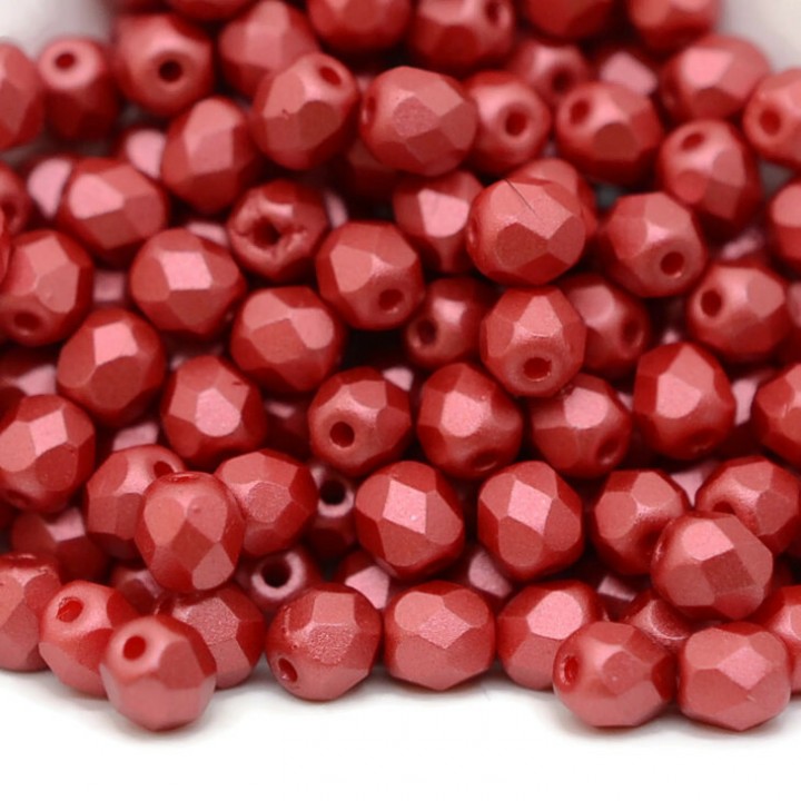Czech faceted beads Pastel Dark Coral 4mm, 20 pieces