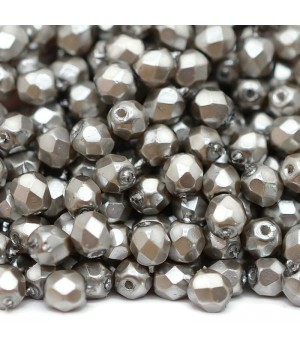 Czech faceted beads Pearls Silver 4mm, 20 pieces