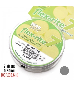 Hilo de acero "Flex-Rite 7" 0.30mm recubierto de nylon transparente, 1 bobina(30.6m)